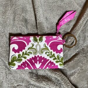 Vera Bradley Pink and Green Floral Zip ID Pouch with Keyring